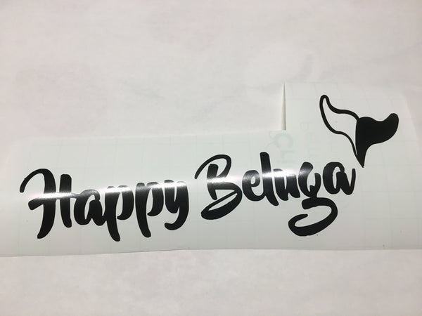 Happy Beluga Sticker - Large - Black Whale Tail