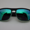 The Big Blue Bamboo Sunglasses, Happy Beluga, closeup, recycled plastic sunglasses, green sunglasses, bamboo sunglasses