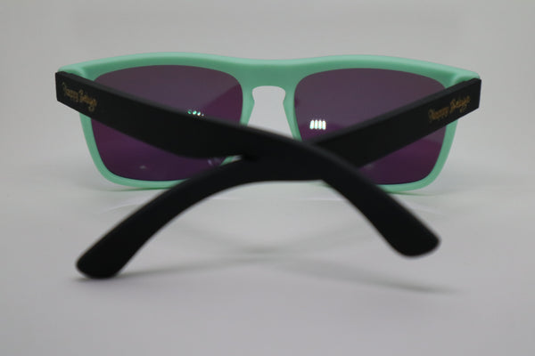 The Big Blue Bamboo Sunglasses, Happy Beluga, back, recycled plastic sunglasses, green sunglasses, bamboo sunglasses