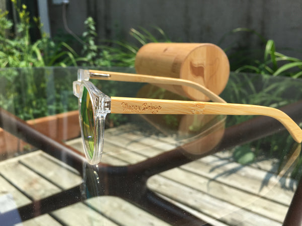 The Right Bamboo Sunglasses - Happy Beluga - Left - recycled plastic sunglasses