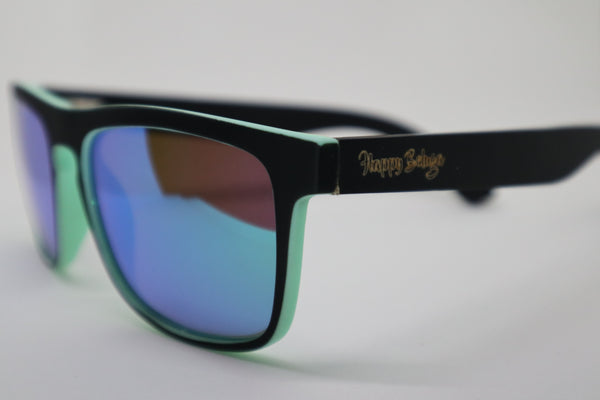 The Big Blue Bamboo Sunglasses, Happy Beluga, right, recycled plastic sunglasses, green sunglasses, bamboo sunglasses
